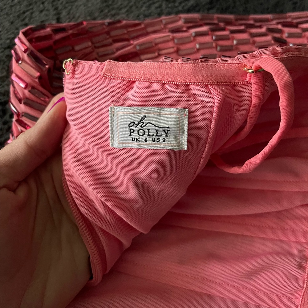 Strapless Pink Mesh Sequin Evening Gown - Picture 10 of 13